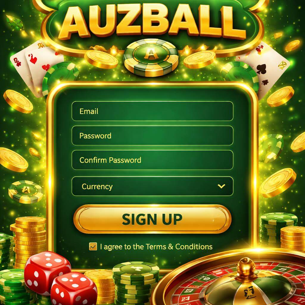AUZBALL account access page for the casino platform with a wide range of games and entertainment